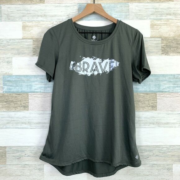 LuLaRoe Rise Brave Graphic Workout Tee Gray Activewear Casual Womens Medium - Picture 1 of 6